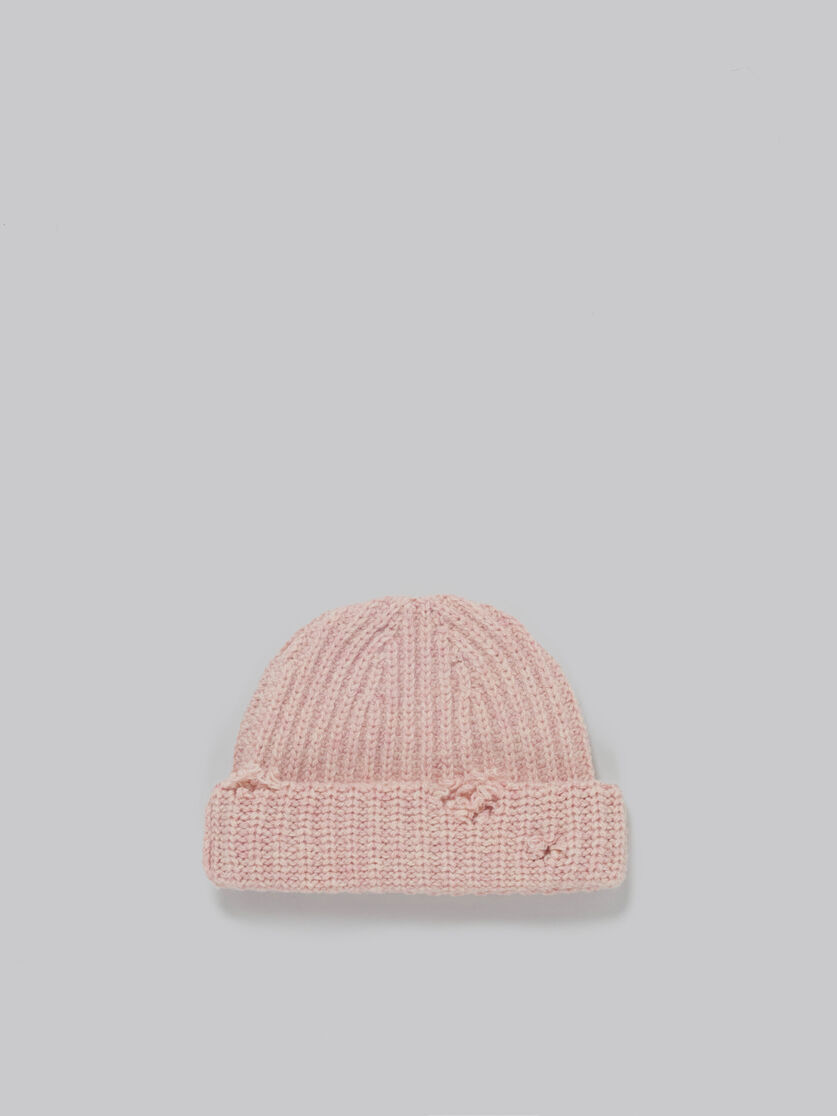 Pink ribbed beanie with hand-stitched logo - Hats - Image 3