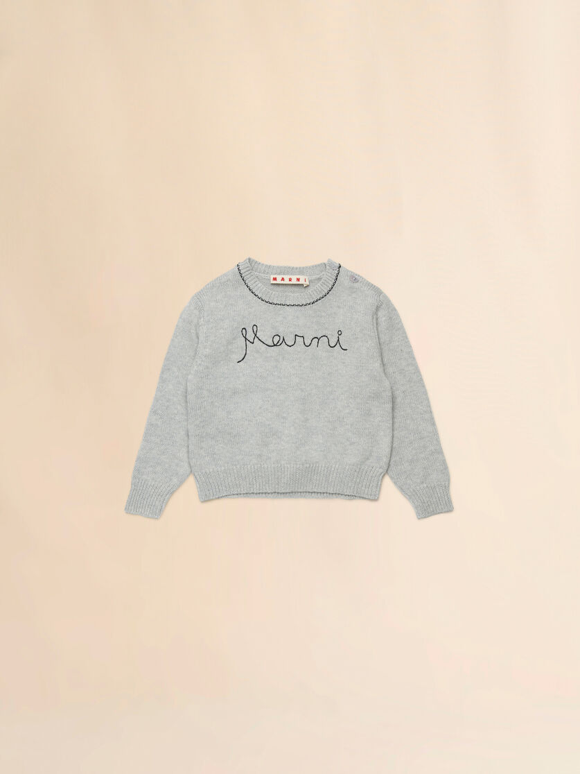 Gray cotton sweater with embroidered logo, Image 1