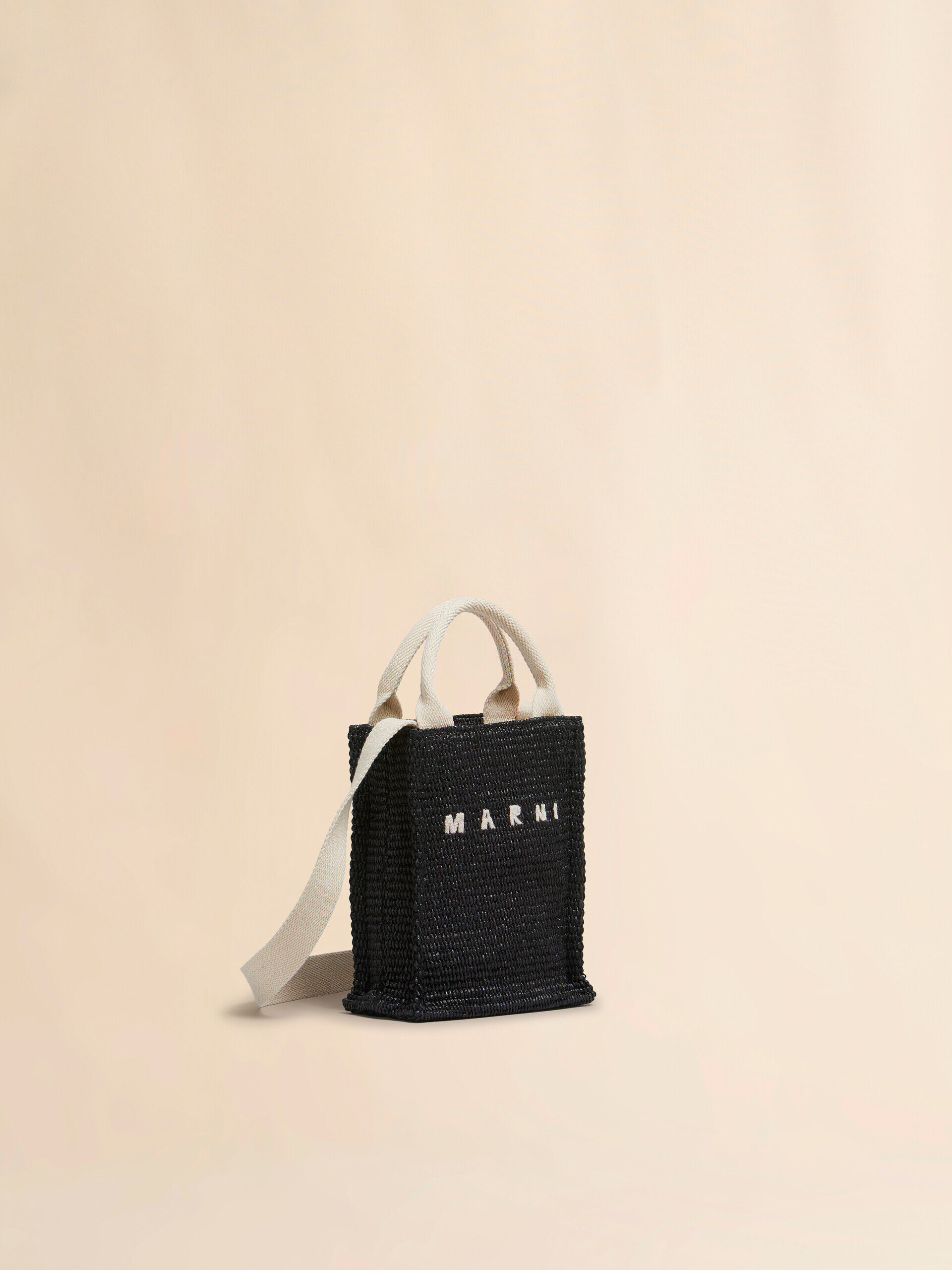 Black raffia-effect tote mini bag | Marni