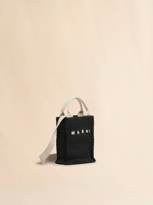 Black raffia-effect tote mini bag - Shopping Bags