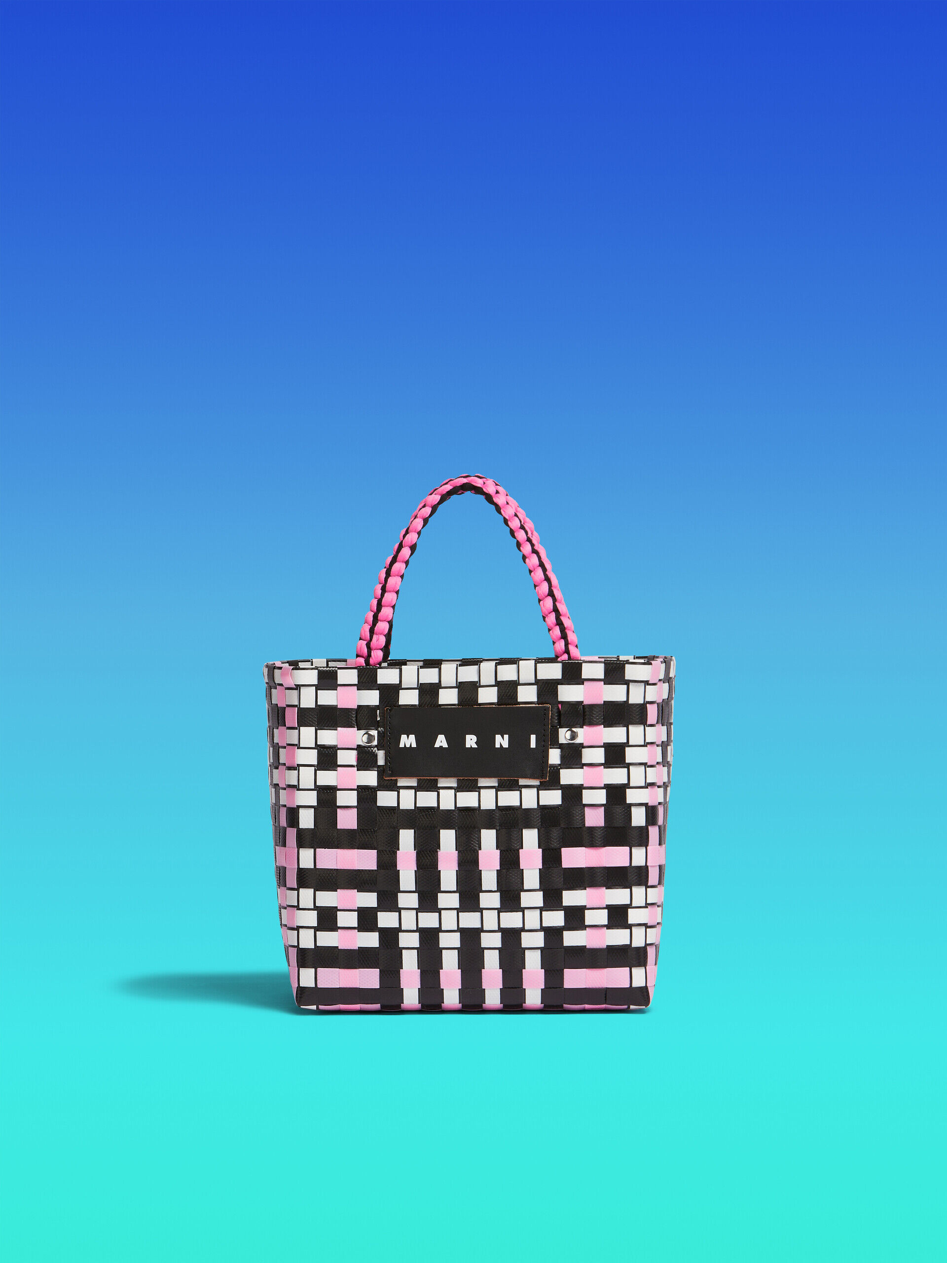 ホワイト(ピンクブラック) MARNI MARKET JERSEY HANDLE BASKET