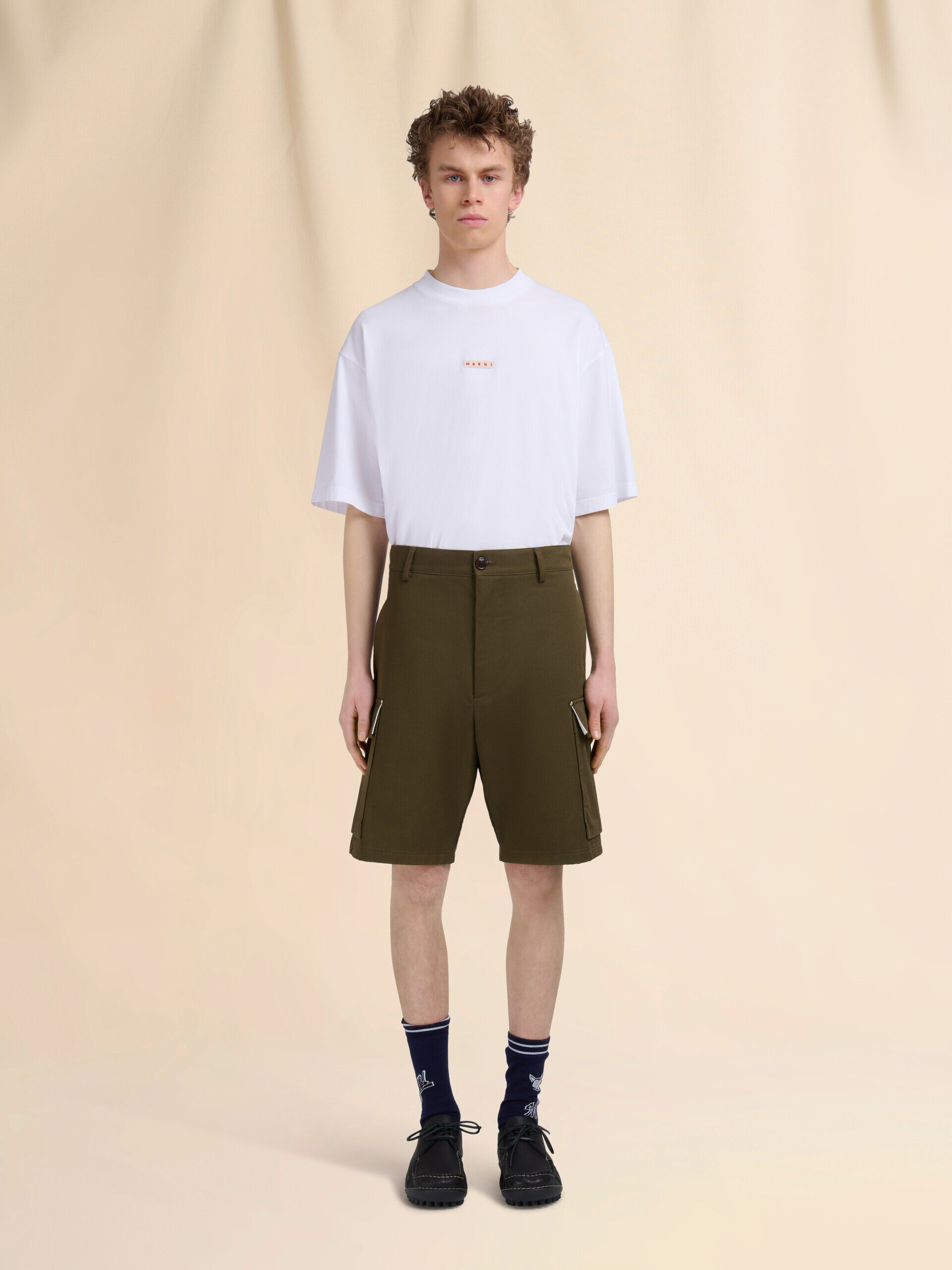 Deep green organic gabardine cargo shorts | Marni