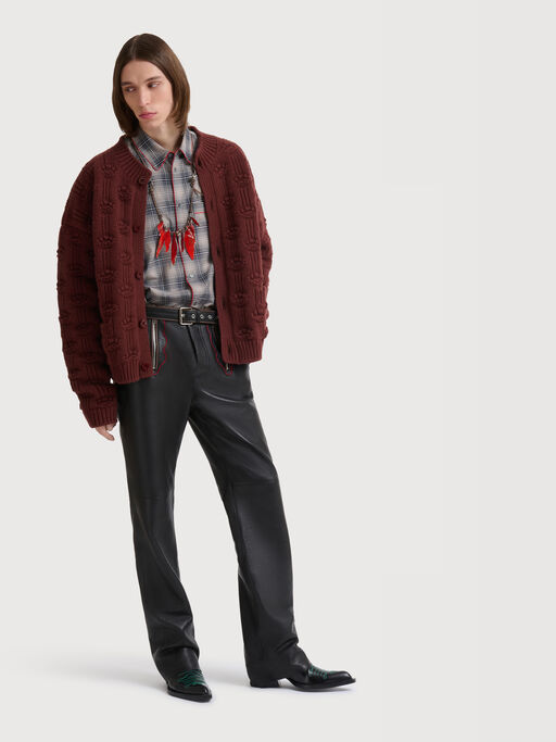 Black leather trousers with leaf embroidery - Pants