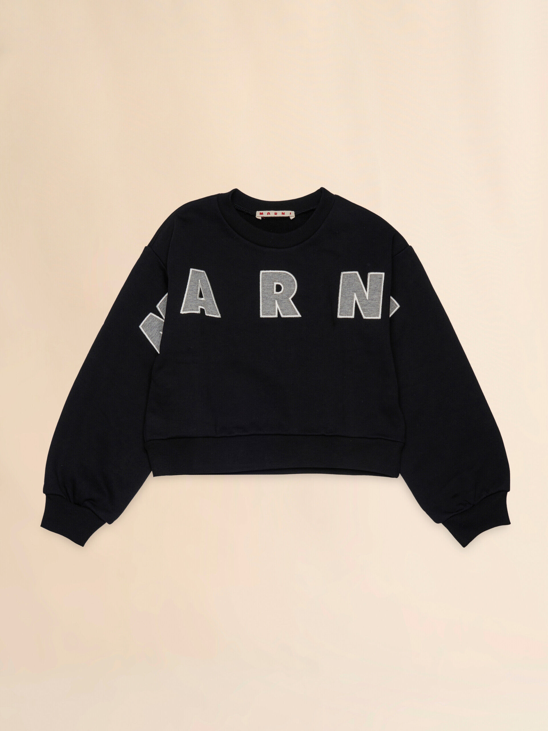 Black cotton cropped sweatshirt with embroidered logo | Marni
