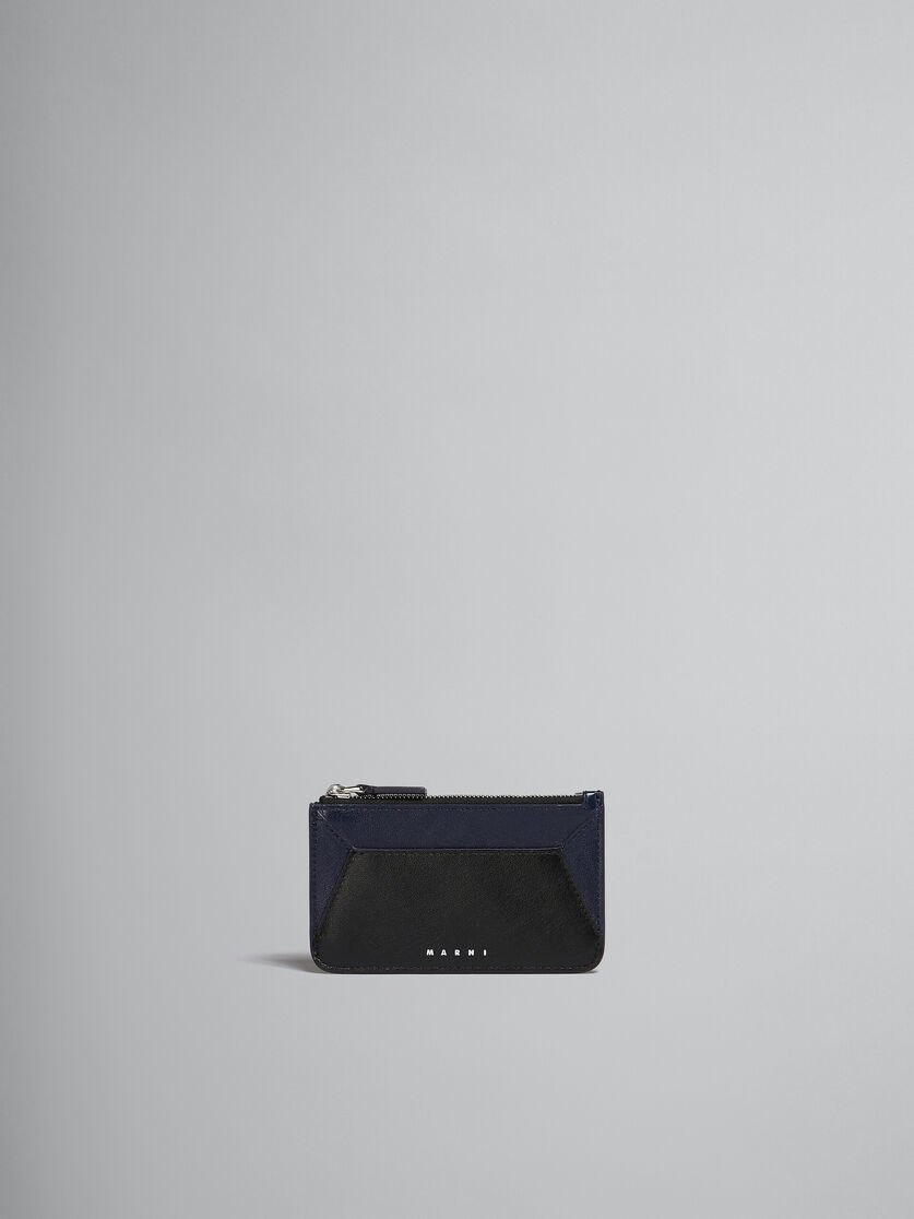 ネイビーブルーとブラック レザー製カードケース - 財布 - Image 1