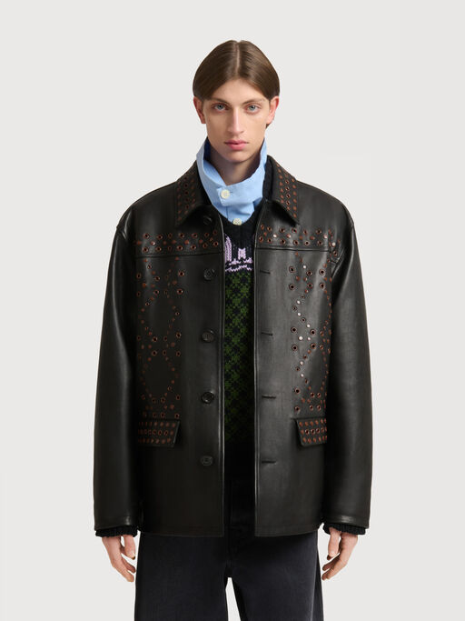 Black leather jacket with studded front - Jackets