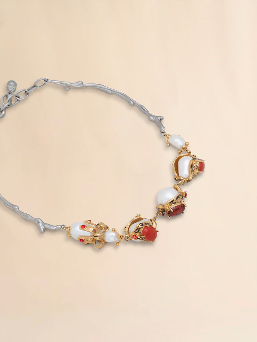 Gold and palladium branch necklace with encased pearl charms - Necklaces - Image 3