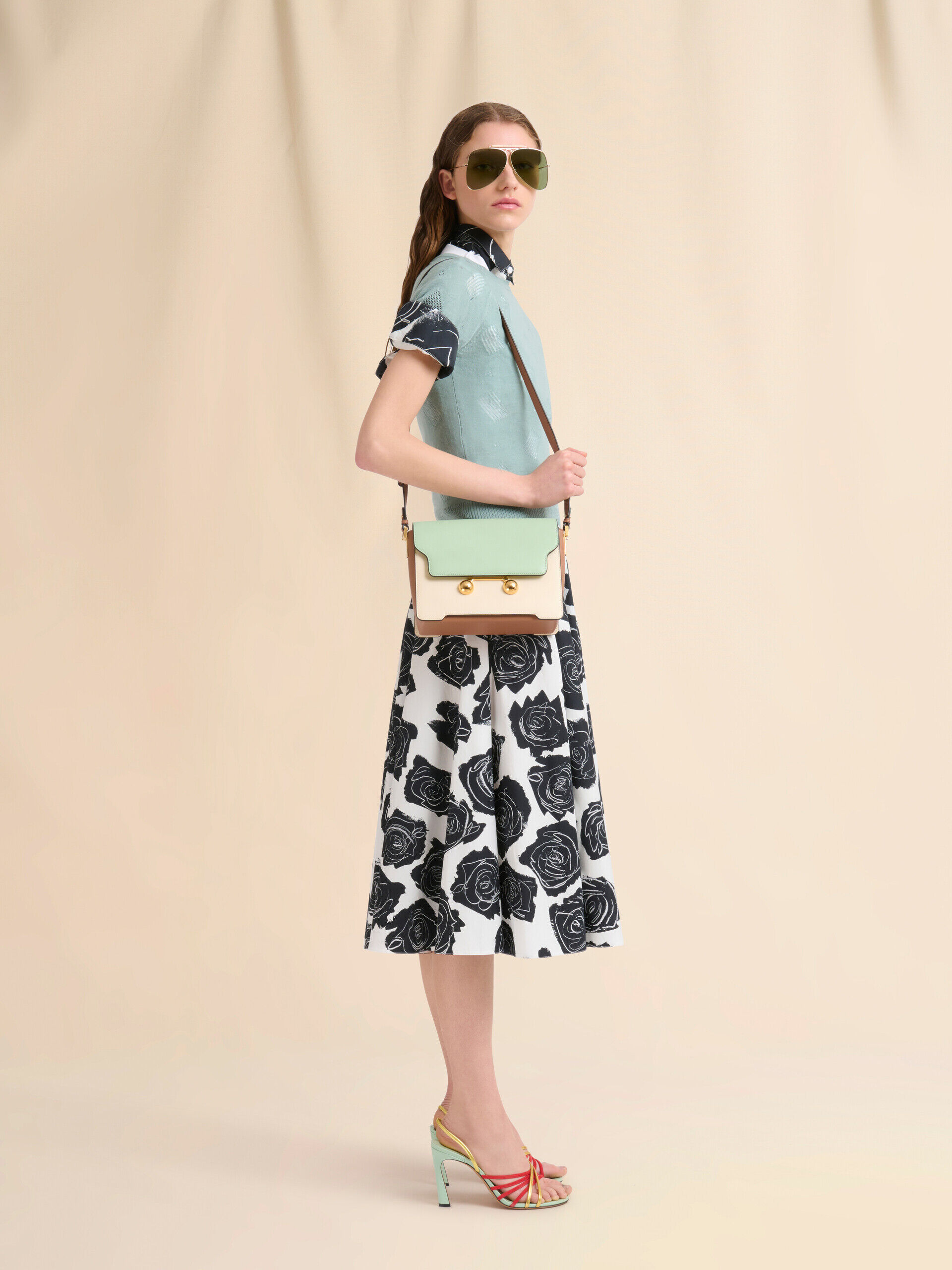 Green cream e brown leather Trunkaroo medium shoulder Bag | Marni