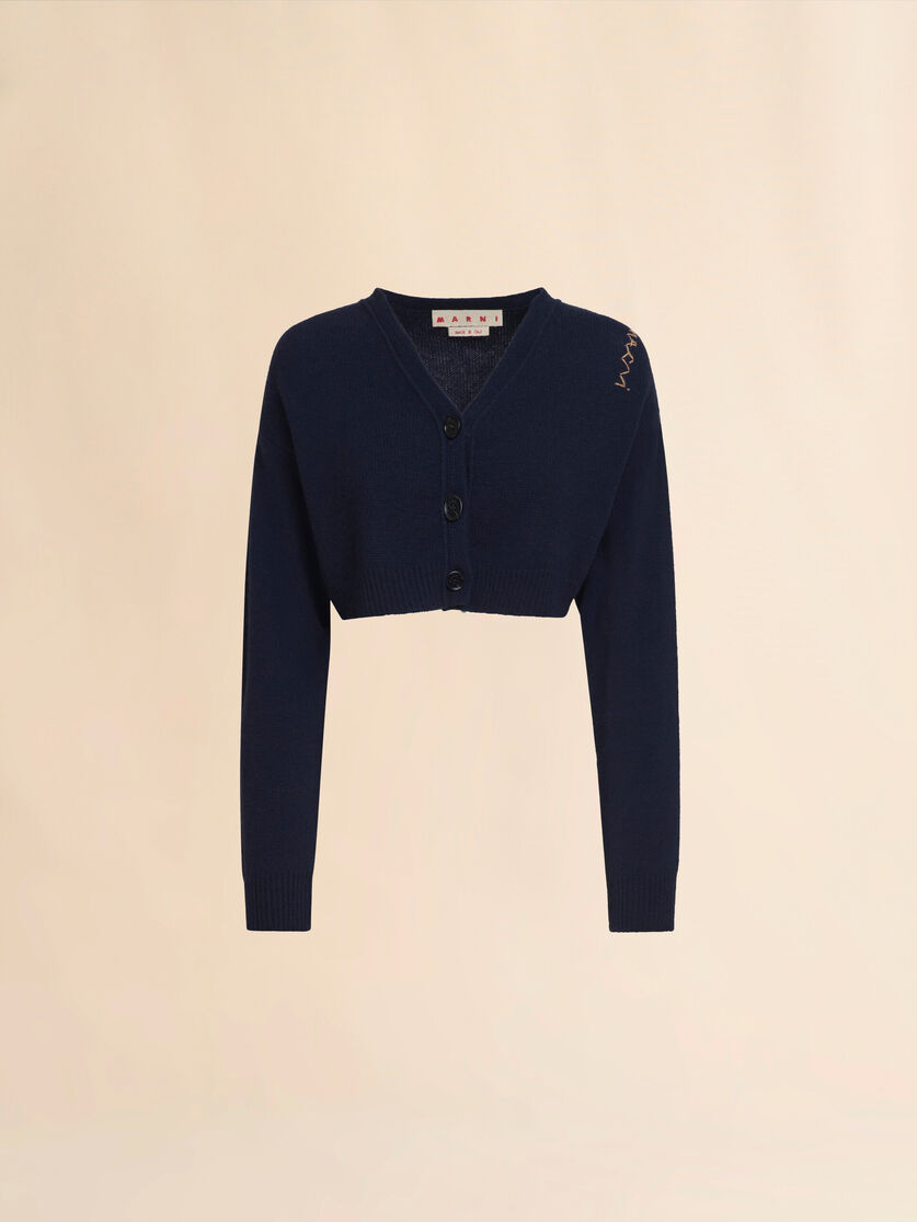 Cropped blue cashmere cardigan with Marni Symbol - Pullovers - Image 1