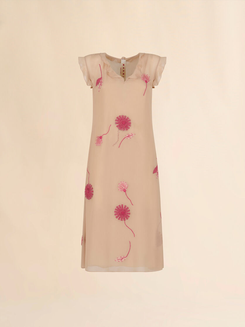 Robe en soie nude avec broderie camélia - Robes - Image 1