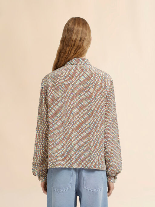 Pink and beige crêpe de chine shirt with Criss Cross print - Shirts