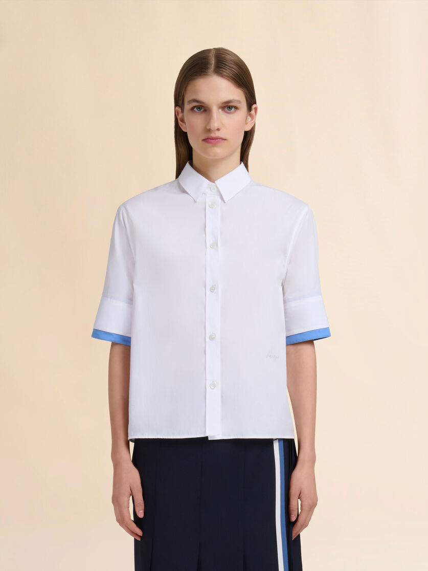 White poplin shirt with double cuffs - Shirts - Image 2