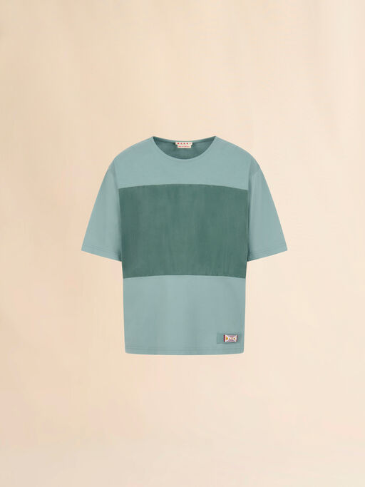 グリーン コットン製Tシャツ カラーブロックのフロント - シャツ