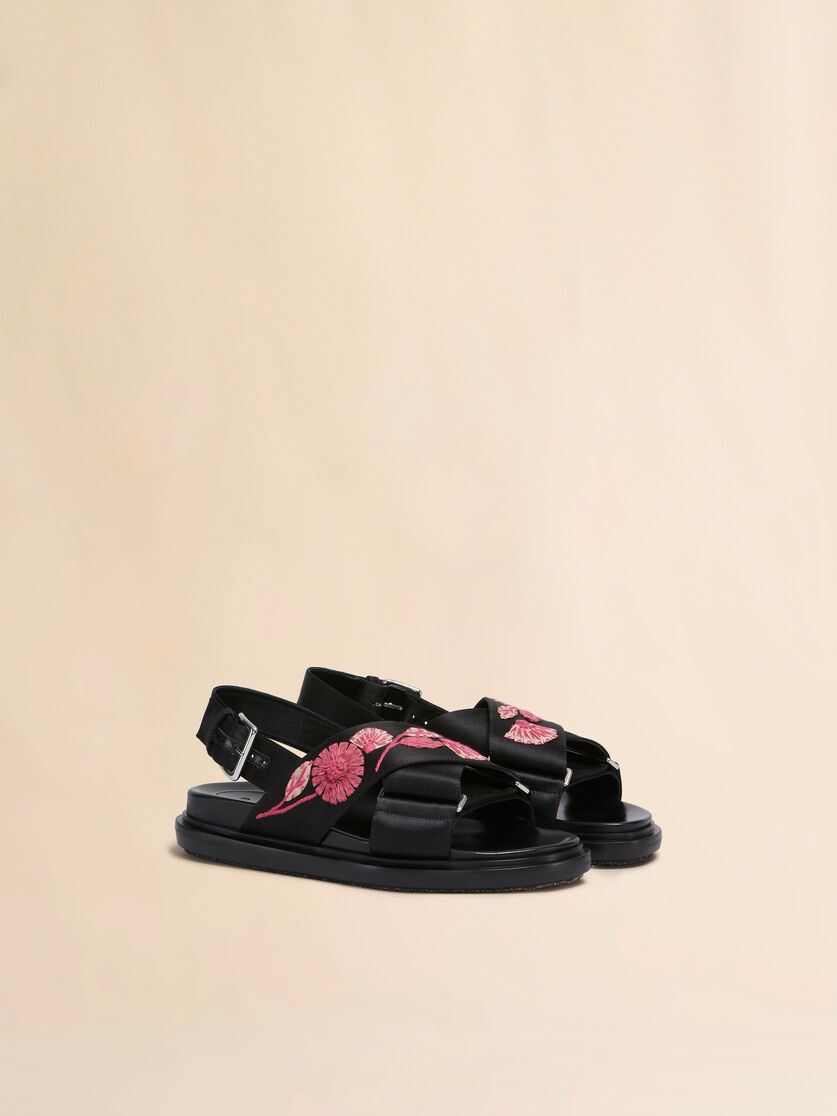 Black satin Fussbett with flower appliqués - Sandals - Image 2
