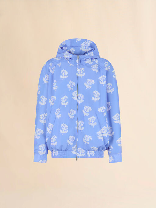 Light blue taffeta bomber with Sprayed Roses print - Jackets