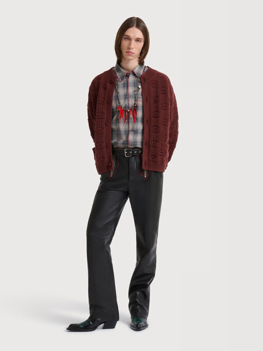 Black leather trousers with leaf embroidery - Pants
