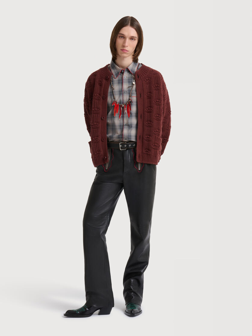 Black leather trousers with leaf embroidery, Image 2