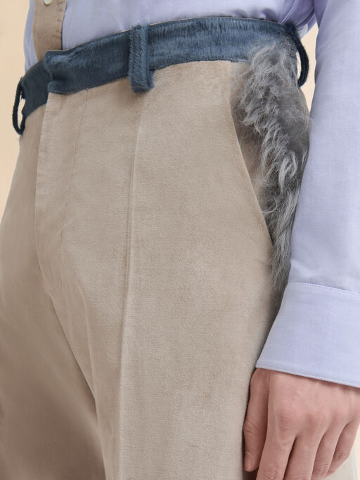 Beige velvet trousers with contrast waistband - Pants