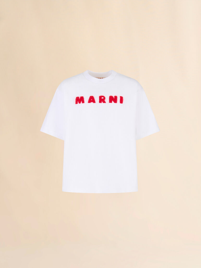White cotton T-shirt with mohair patches - Shirts - Image 1