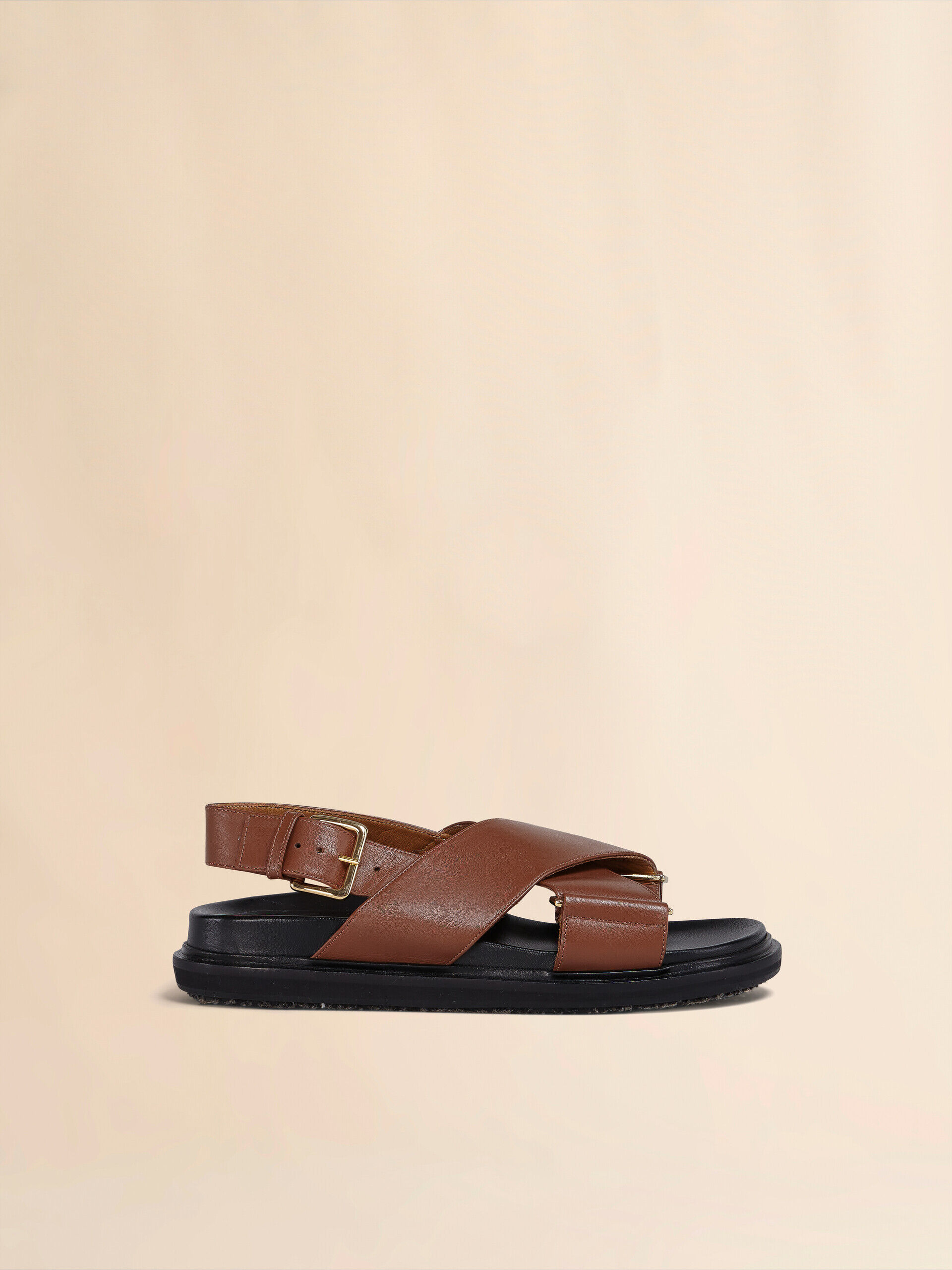 【23-24cm】MARNIのブラウンサンダル・レディース・マルニ ブラウン レザー製クリスクロスサンダル | Marni