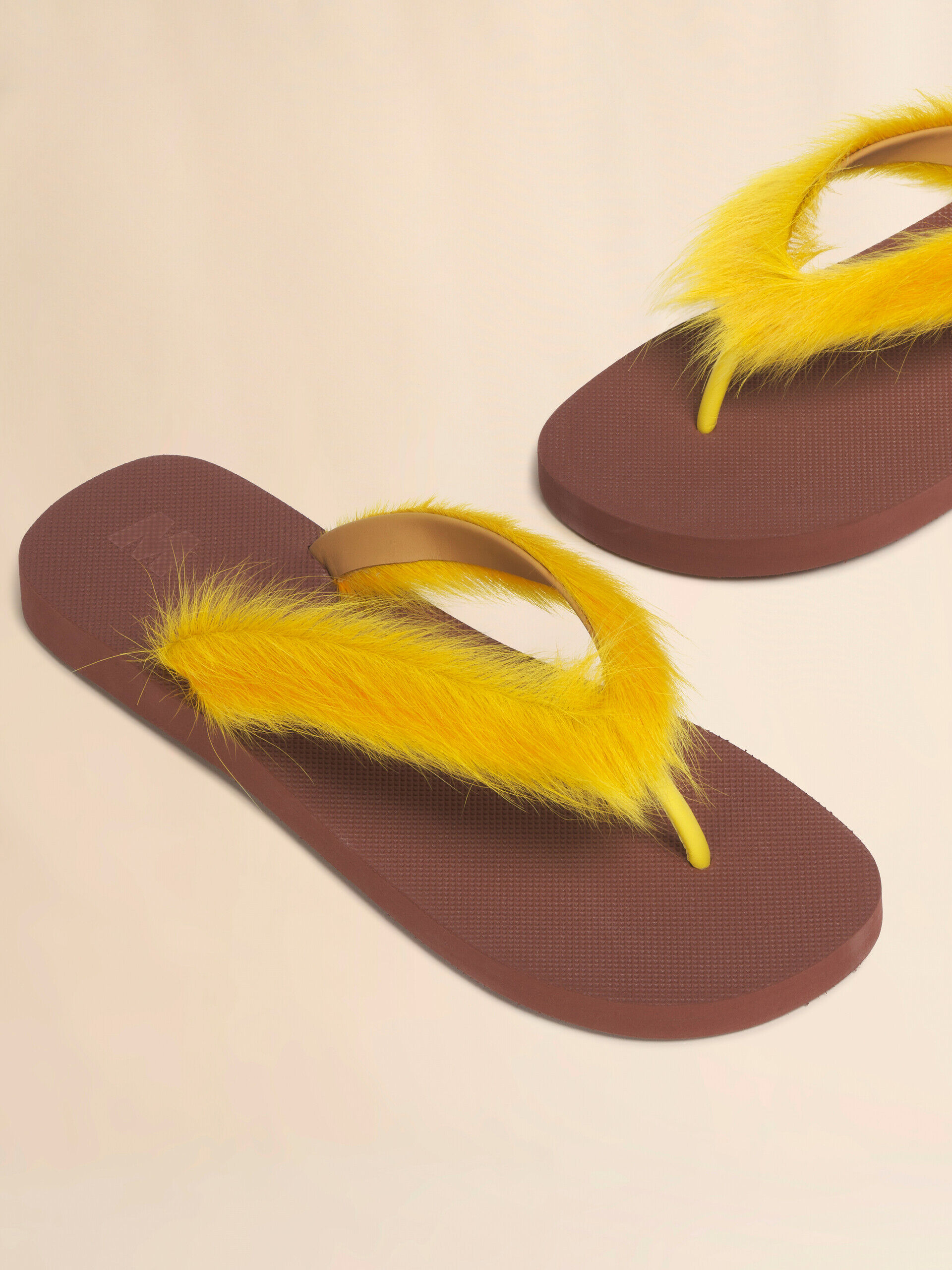 Brown and yellow ponyhair flip-flop | Marni