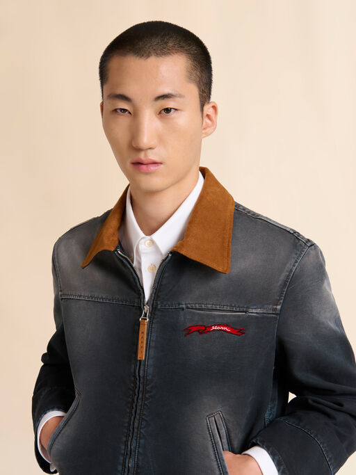 Black canvas jacket with contrast collar - Jackets