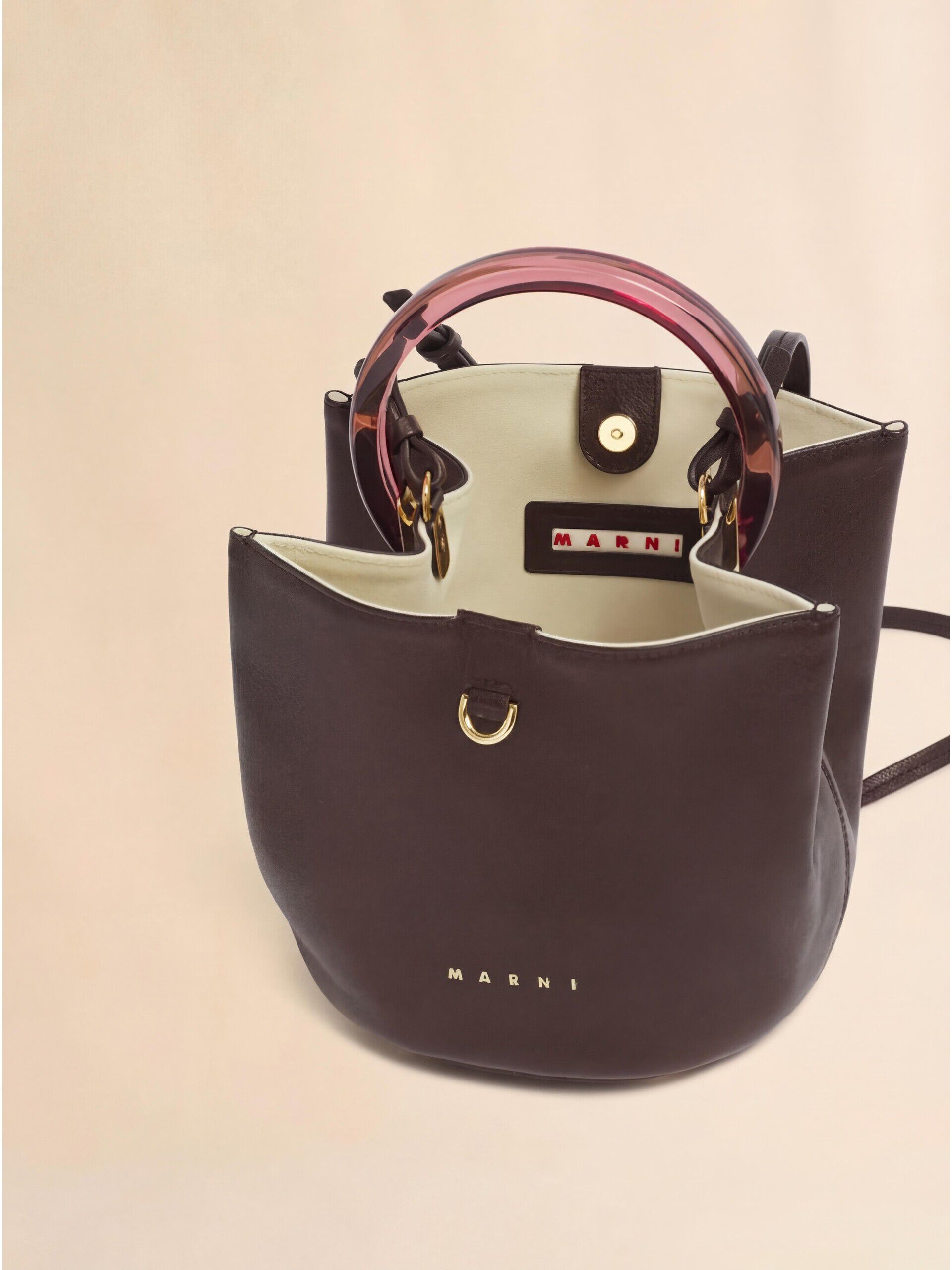 Brown leather Pannier bucket bag | Marni