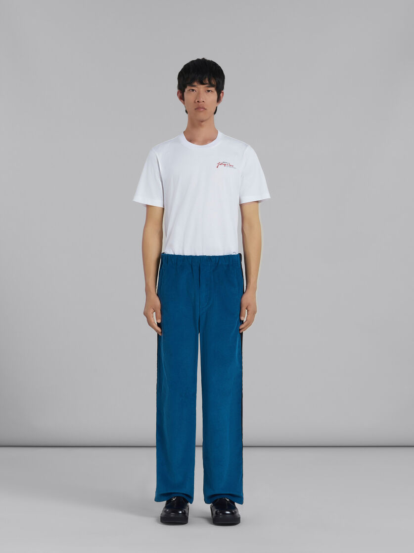 Blue corduroy track pants with side bands - Pants - Image 2