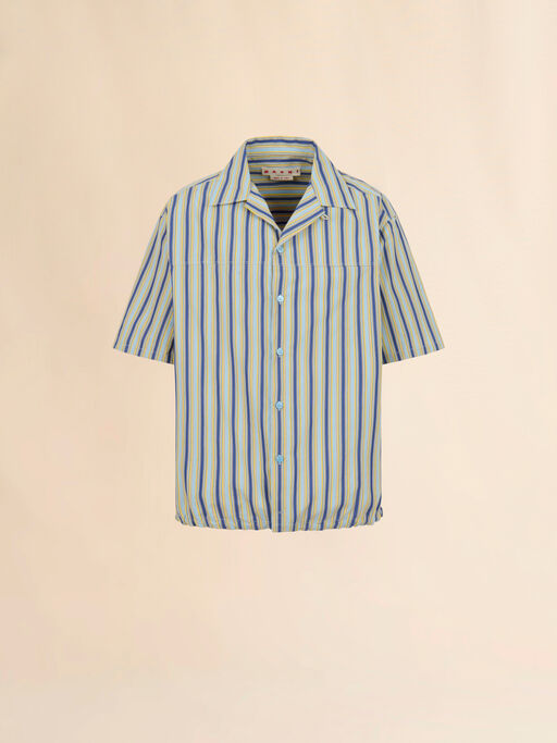 グリーン 裾にドローストリングをあしらったストライプ入りポプリンシャツ - シャツ