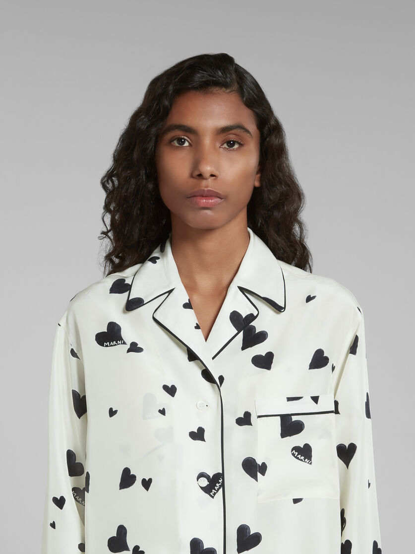 White silk pyjama shirt with Bunch of Hearts print | Marni