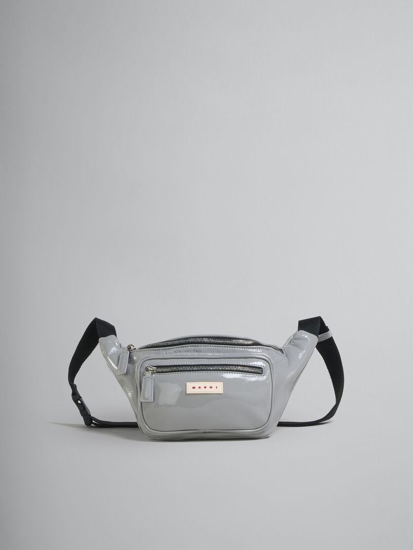 Grey patent belt bag Marni