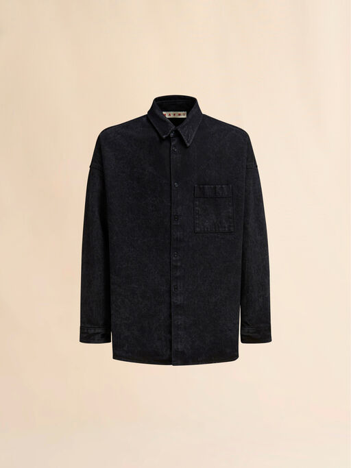 Camicia oversize in denim effetto marmorizzato nero - Camicie