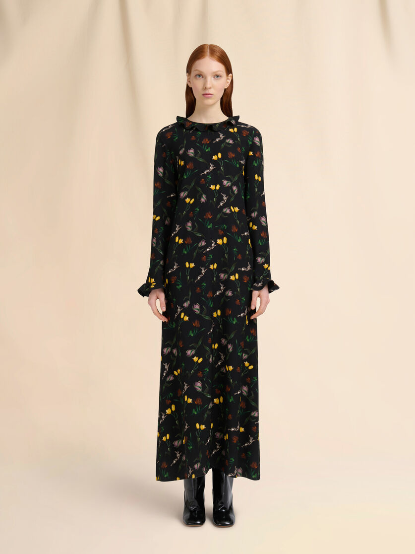 Black envers satin maxi dress with Tulips and Hares print - Dresses - Image 2