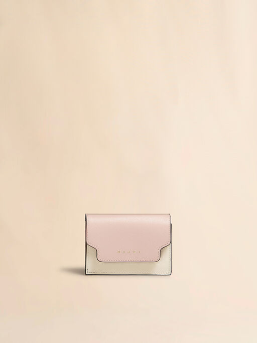 ピンク、ホワイト、ベージュ サフィアーノレザー製三つ折りウォレット - 財布