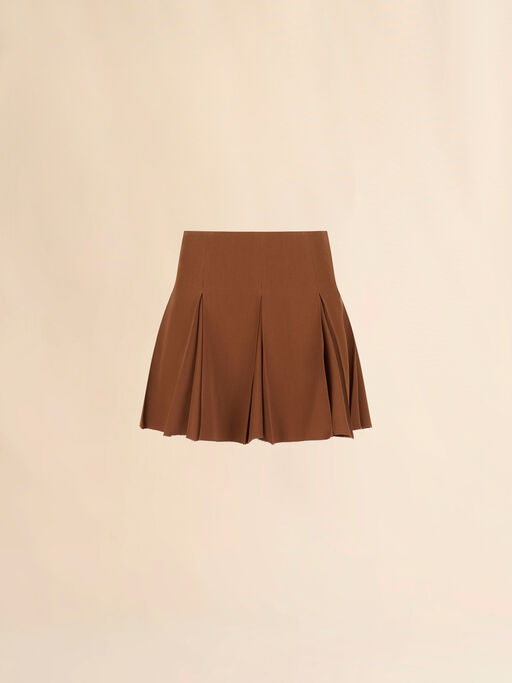 Brown wool pleated mini skirt - Skirts