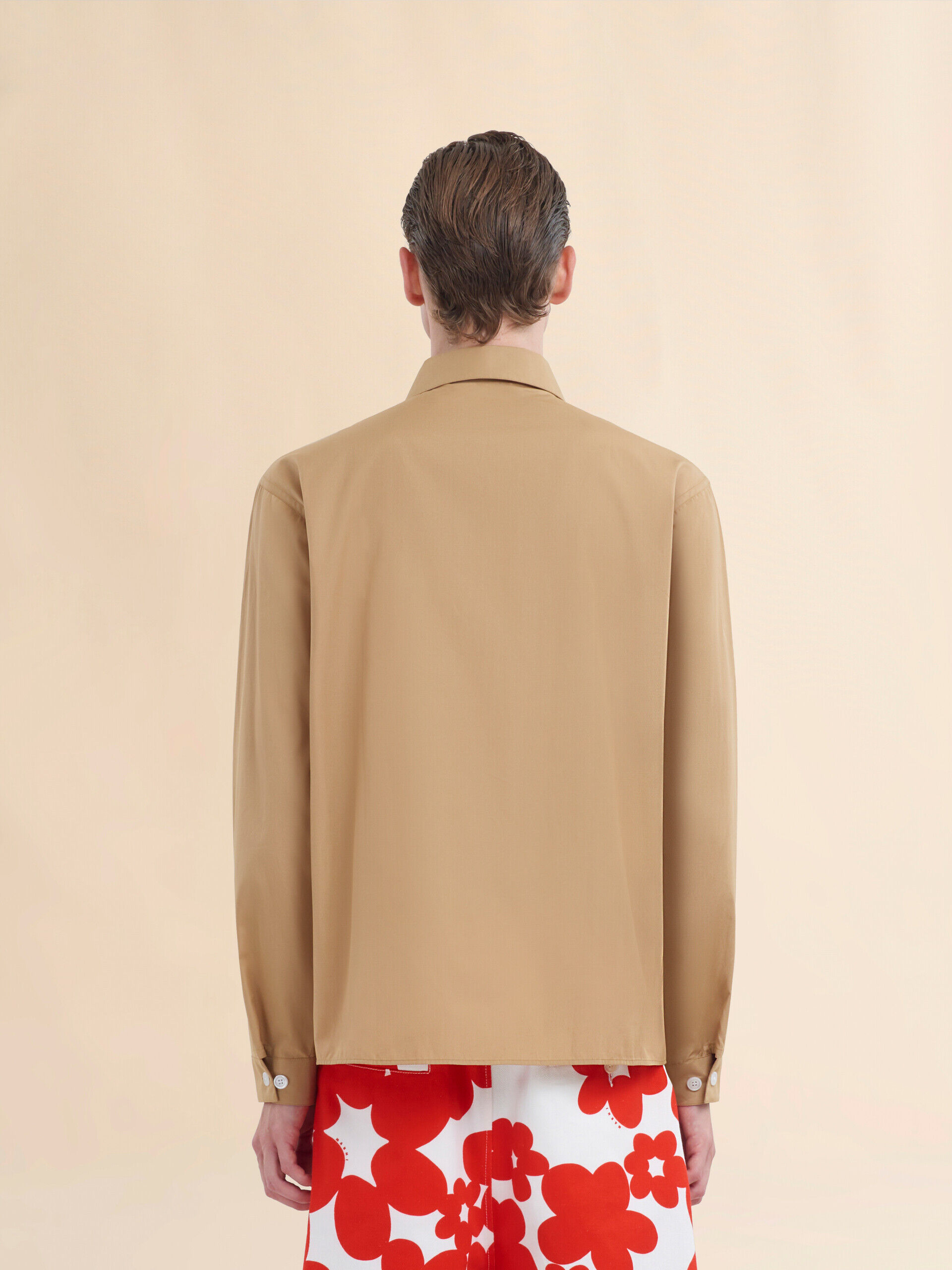 Tシャツ・カットソー BARBA FW24 Poplin shirt (I1U12P01PZ2700 0001) Beige organic poplin zip shirt with hidden logo | Marni