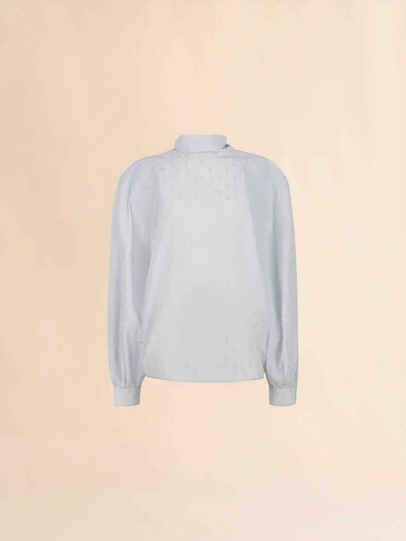 Blue viscose balloon top with jacquard motif - Shirts - Image 1