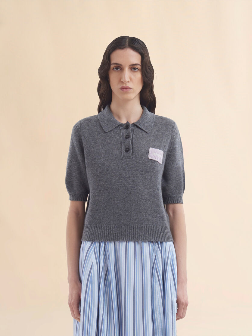 Grey cashmere polo jumper with Marni patch - Shirts - Image 2