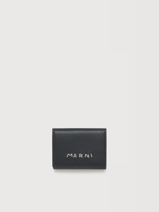 Black leather trifold wallet with Marni Mending embroidery - Wallets