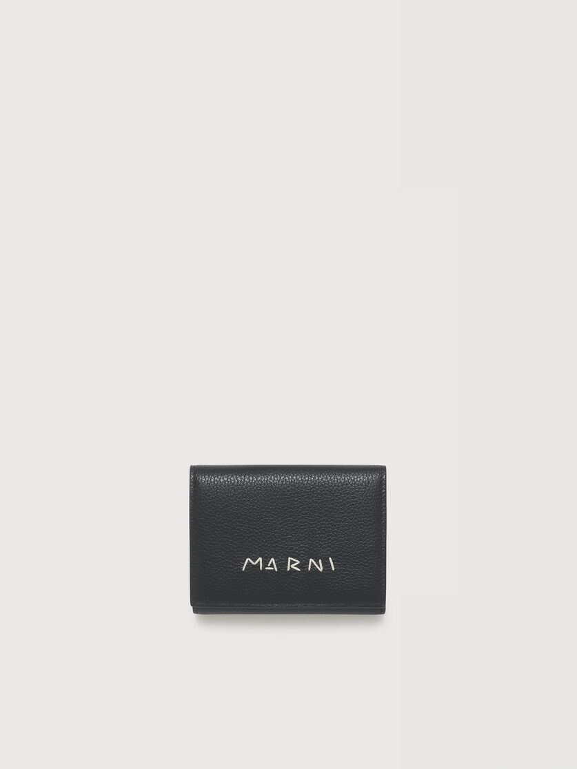 Black leather trifold wallet with Marni Mending embroidery, Image 1