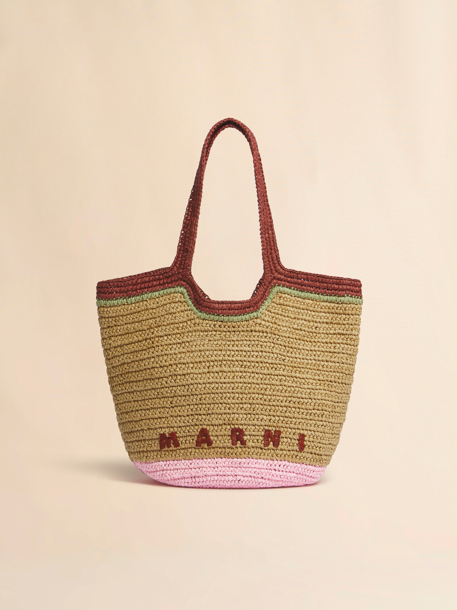 Burgundy and pink paper raffia Seaside hobo bag | Marni