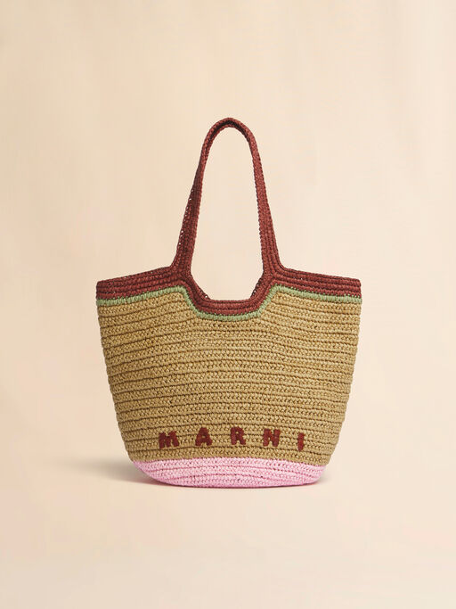 Burgundy and pink paper raffia Seaside hobo bag - Shoulder Bags