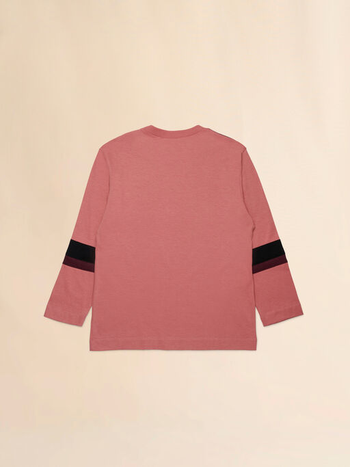 Pink long-sleeved T-shirt with sleeve stripes - T-shirts