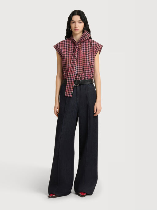 Deep blue denim trousers with external seams - Pants