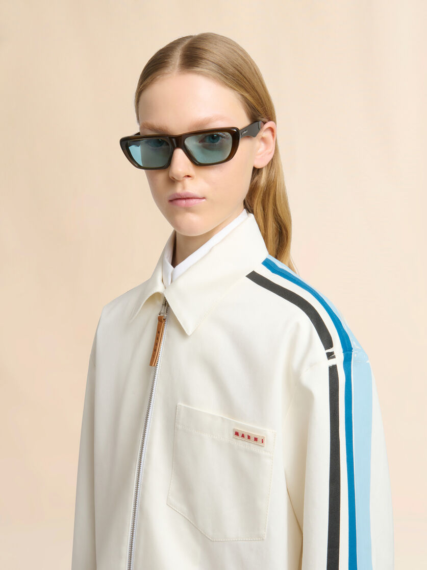 White gabardine zip shirt with stripes, Image 4