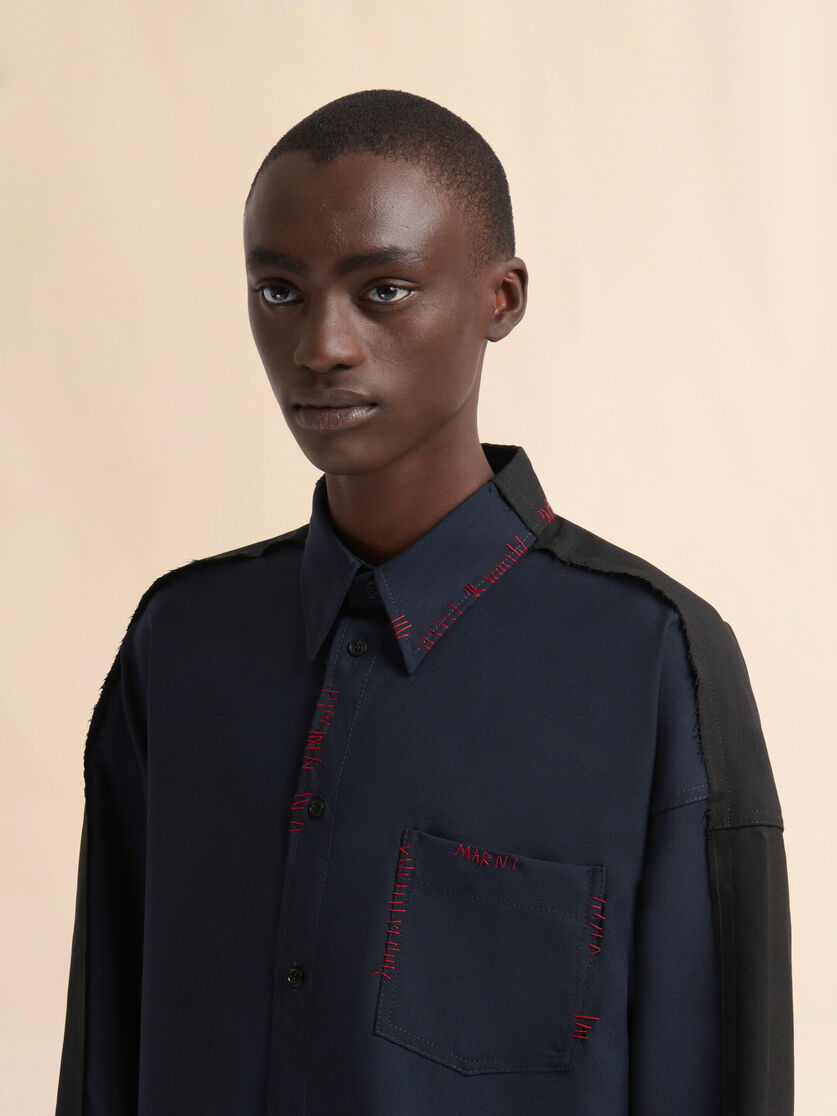 Blue tropical wool shirt with contrast back - Shirts - Image 4