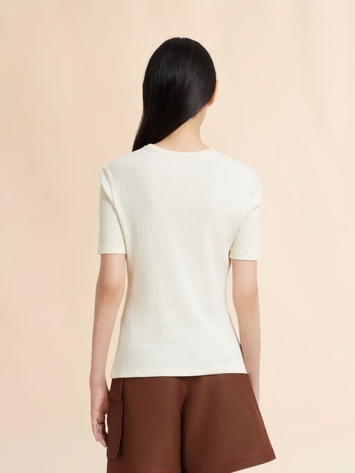 Marni Frameロゴ クリーム リブ編みコットンTシャツ - Tシャツ