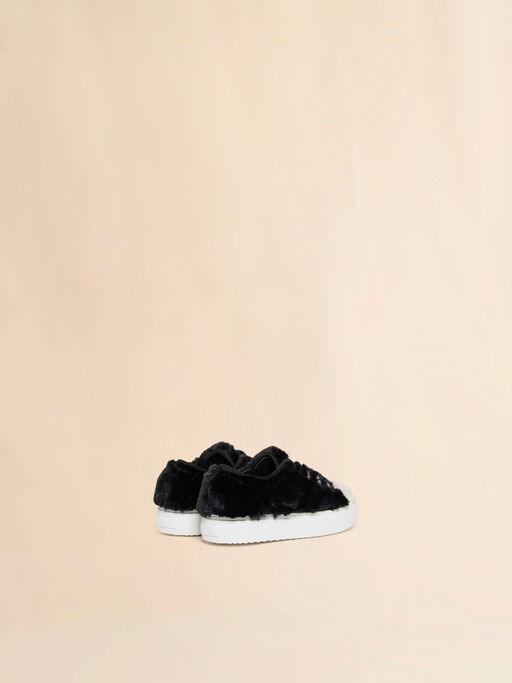Black furry low-top sneaker - Sneakers