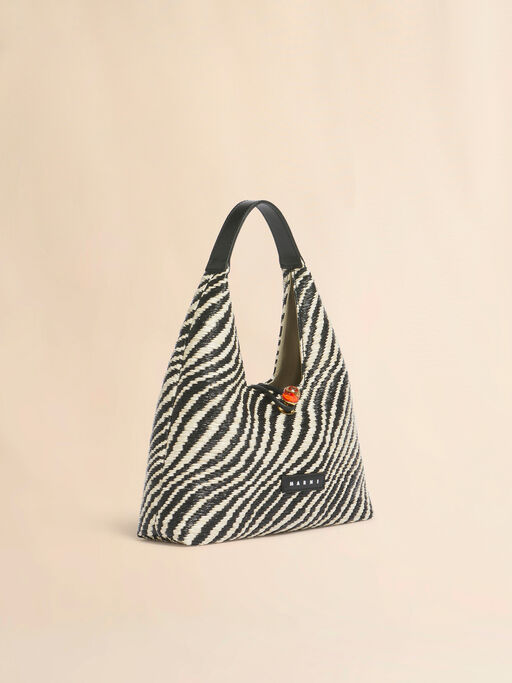 Black wavy raffia-effect Trapeze mini top handle bag - Handbag