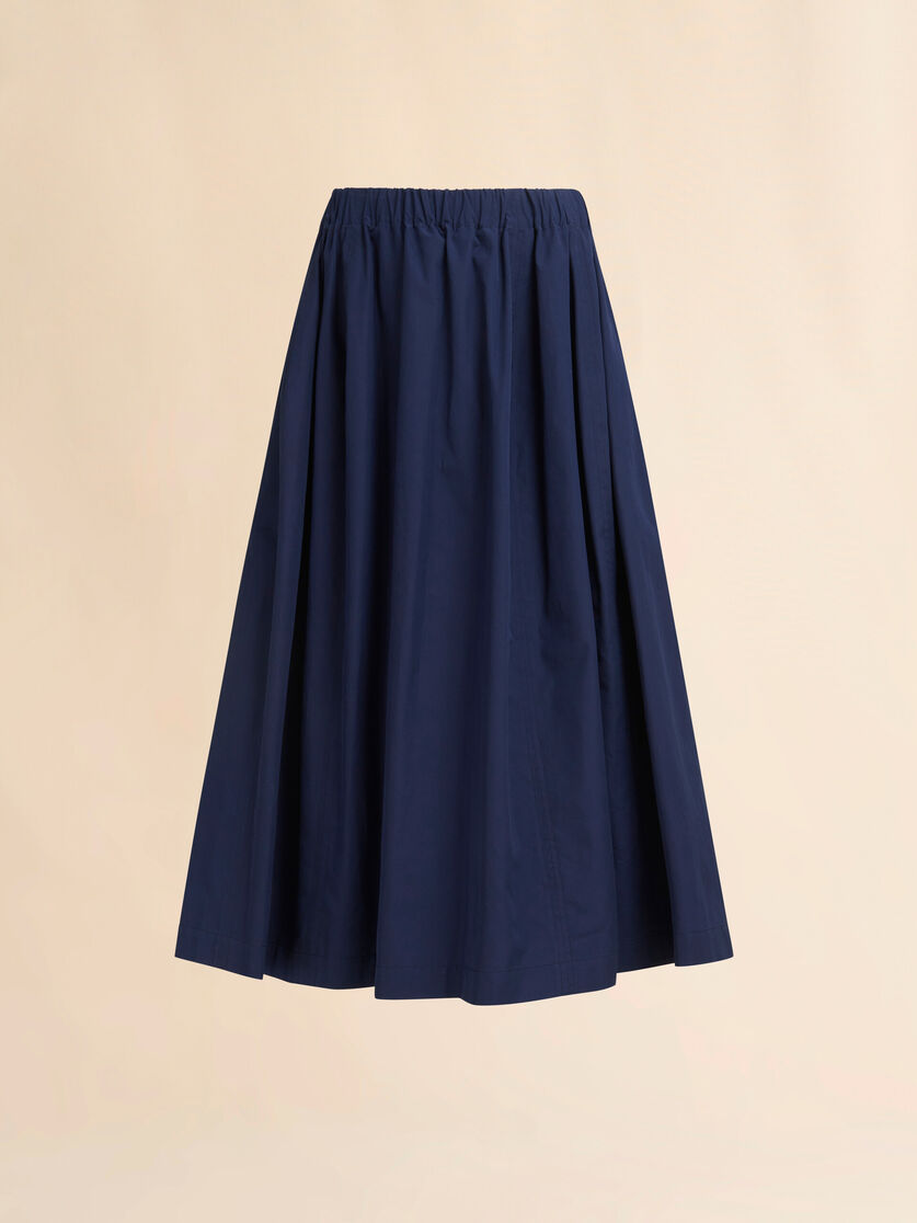 Blue organic poplin elasticated midi skirt - Skirts - Image 1